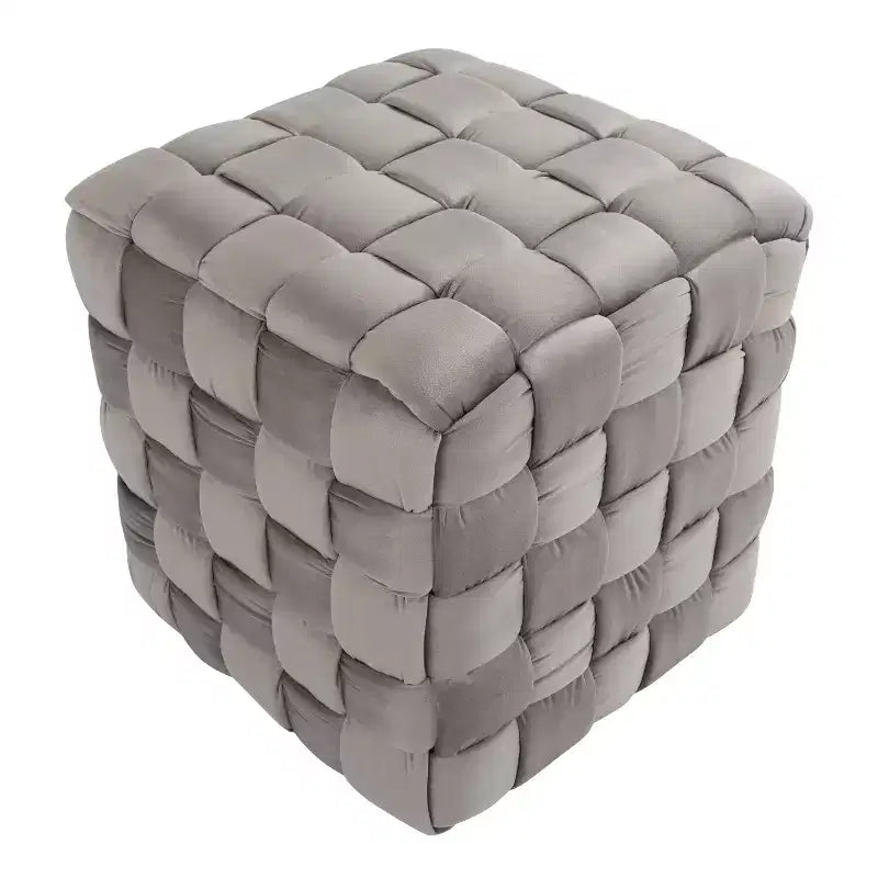 Pouf ottomano quadrato in velluto intrecciato da 16"