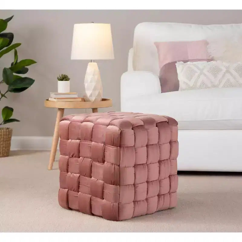 Pouf ottomano quadrato in velluto intrecciato da 16"