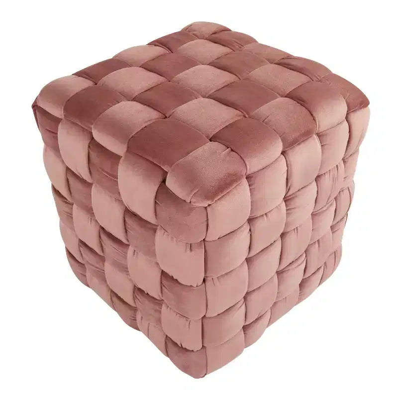 Pouf ottomano quadrato in velluto intrecciato da 16"