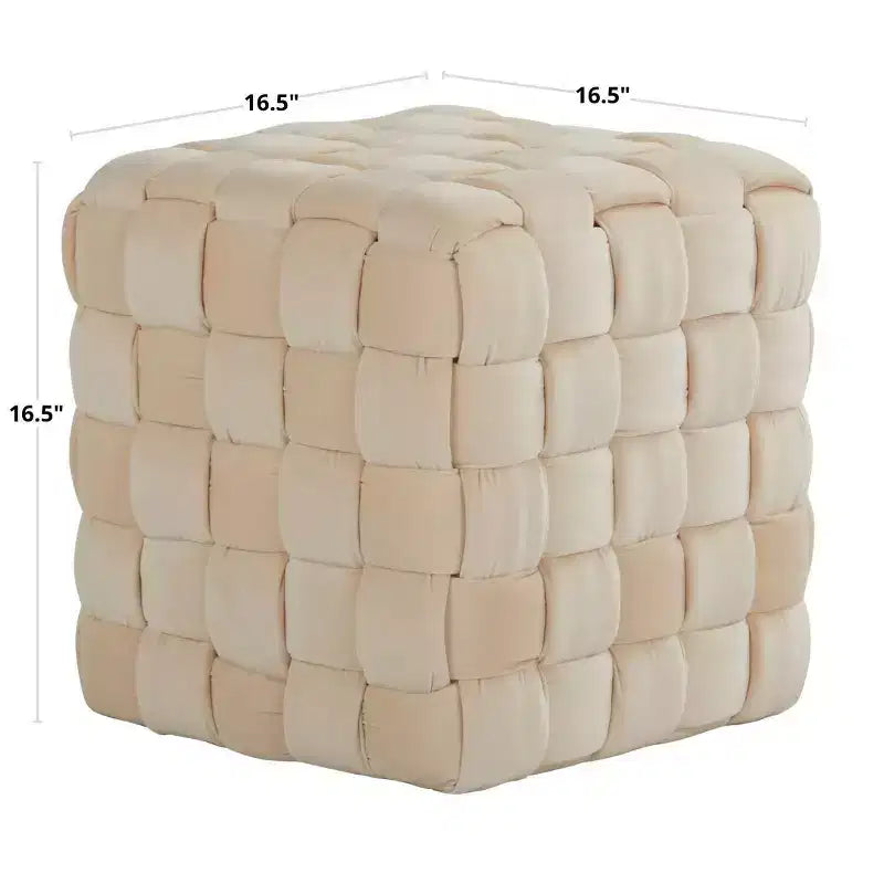 Pouf ottomano quadrato in velluto intrecciato da 16"