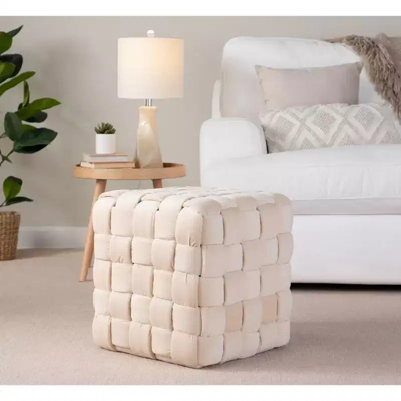 Pouf ottomano quadrato in velluto intrecciato da 16"