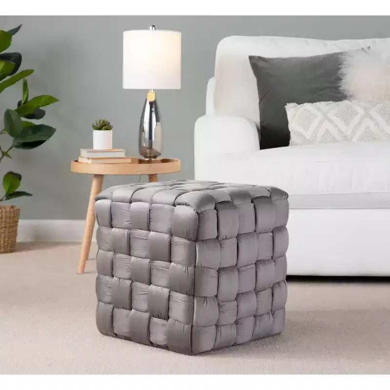 Pouf ottomano quadrato in velluto intrecciato da 16"