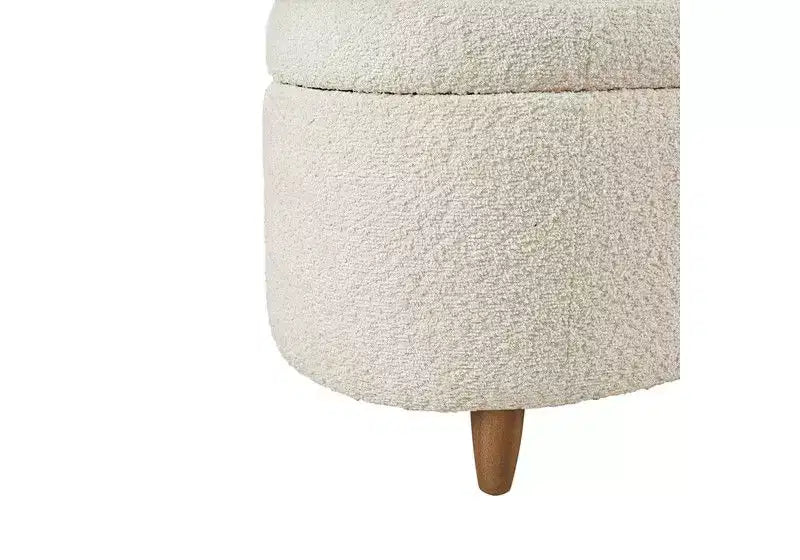 Panca pouf contenitore imbottita in tessuto bouclé da 48" con gambe in legno