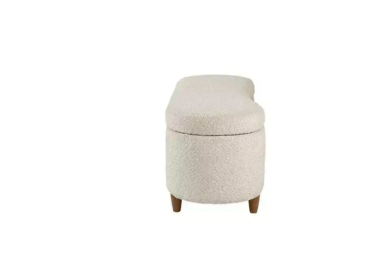 Panca pouf contenitore imbottita in tessuto bouclé da 48" con gambe in legno