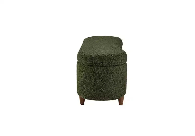 Panca pouf contenitore imbottita in tessuto bouclé da 48" con gambe in legno