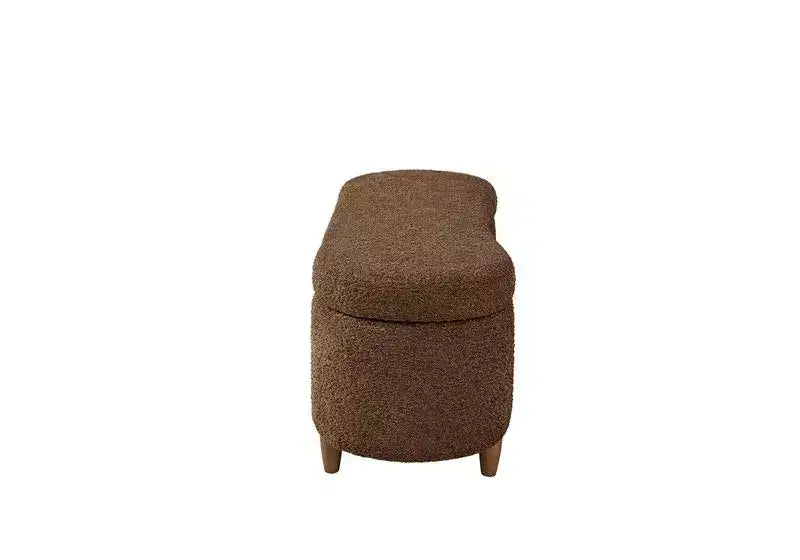 Panca pouf contenitore imbottita in tessuto bouclé da 48" con gambe in legno
