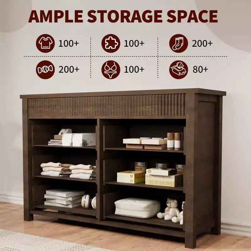 Cassettiera in legno a 6 o 7 cassetti con pannelli scanalati, organizer contenitore per soggiorno o camera da letto