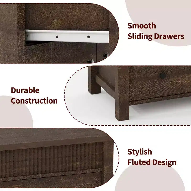 Cassettiera in legno a 6 o 7 cassetti con pannelli scanalati, organizer contenitore per soggiorno o camera da letto