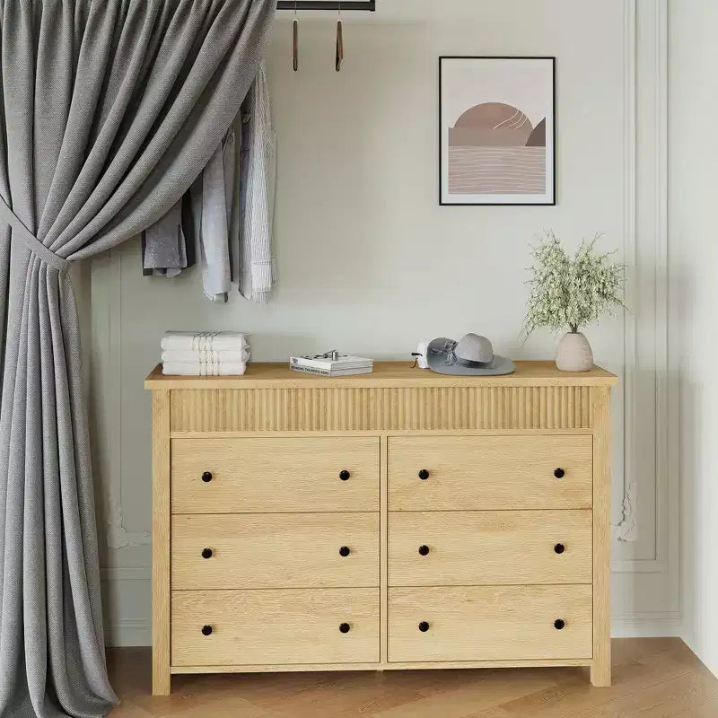 Cassettiera in legno a 6 o 7 cassetti con pannelli scanalati, organizer contenitore per soggiorno o camera da letto
