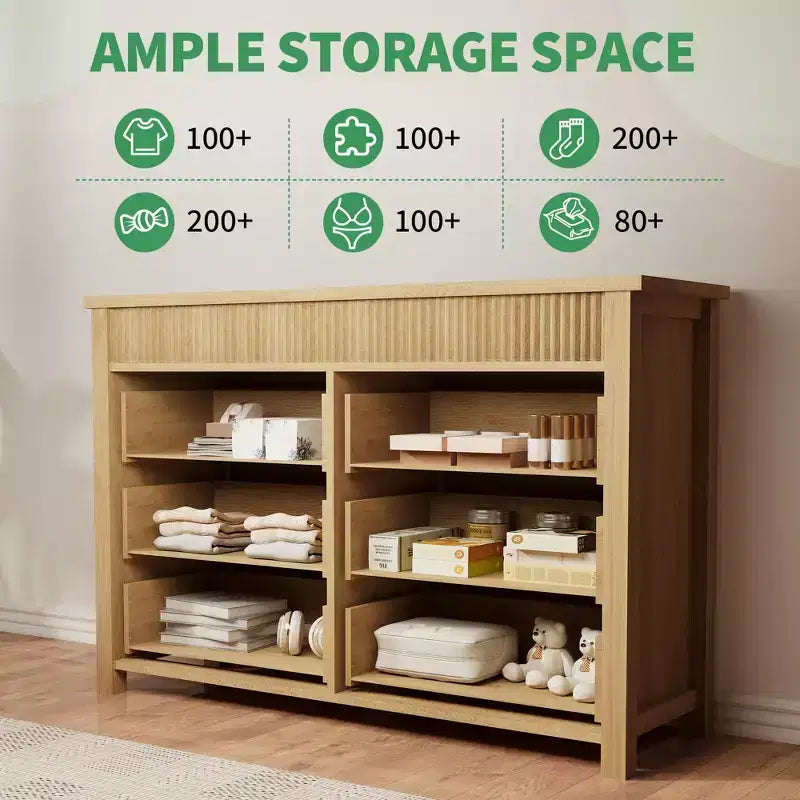 Cassettiera in legno a 6 o 7 cassetti con pannelli scanalati, organizer contenitore per soggiorno o camera da letto