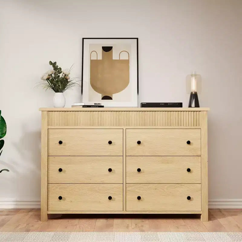 Cassettiera in legno a 6 o 7 cassetti con pannelli scanalati, organizer contenitore per soggiorno o camera da letto