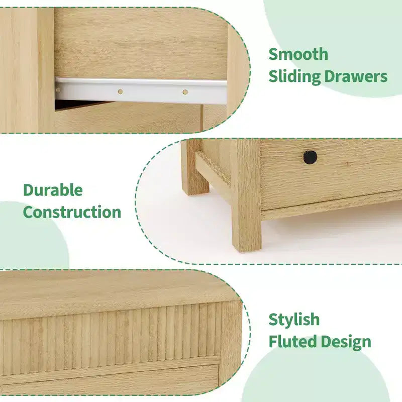 Cassettiera in legno a 6 o 7 cassetti con pannelli scanalati, organizer contenitore per soggiorno o camera da letto
