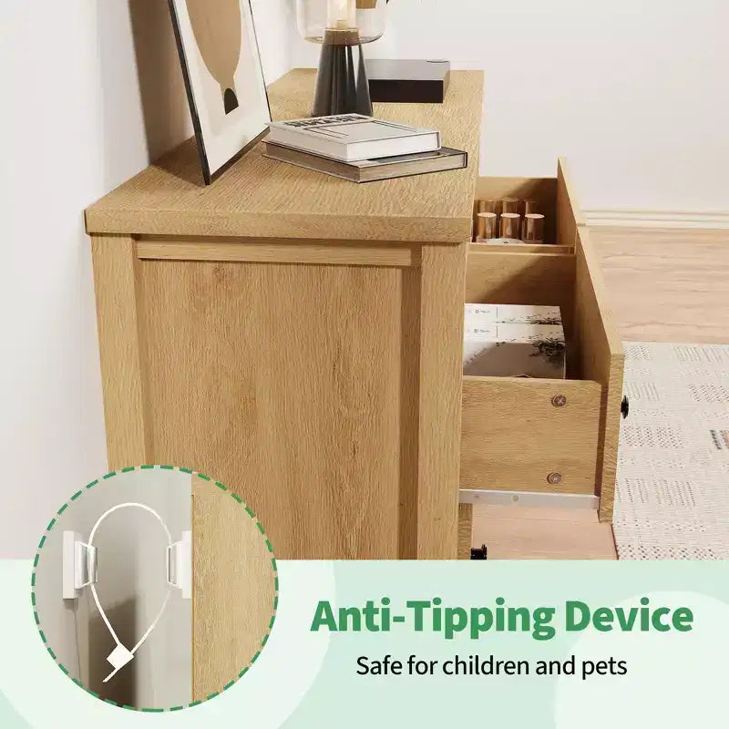Cassettiera in legno a 6 o 7 cassetti con pannelli scanalati, organizer contenitore per soggiorno o camera da letto