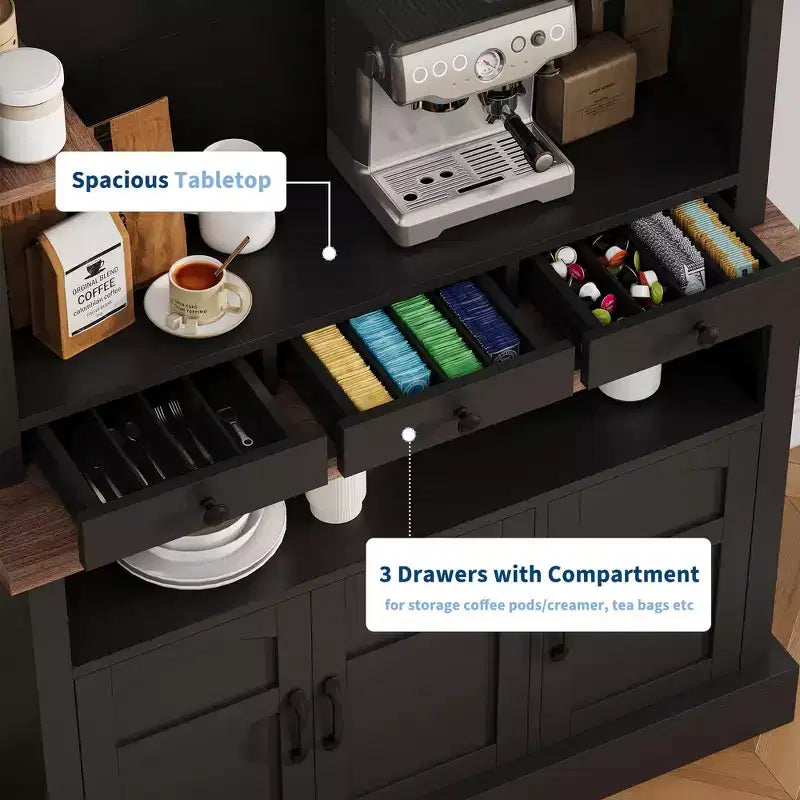 Mobile bar da caffè in stile rustico con luci a LED e scomparto portaoggetti