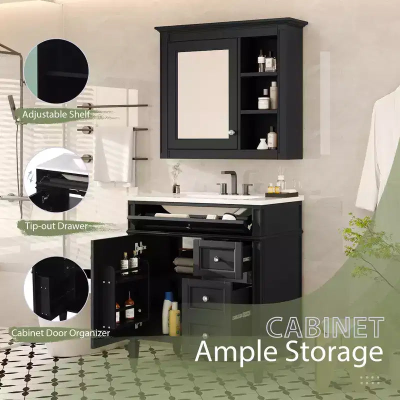Mobile bagno da 76 cm con lavabo e specchiera