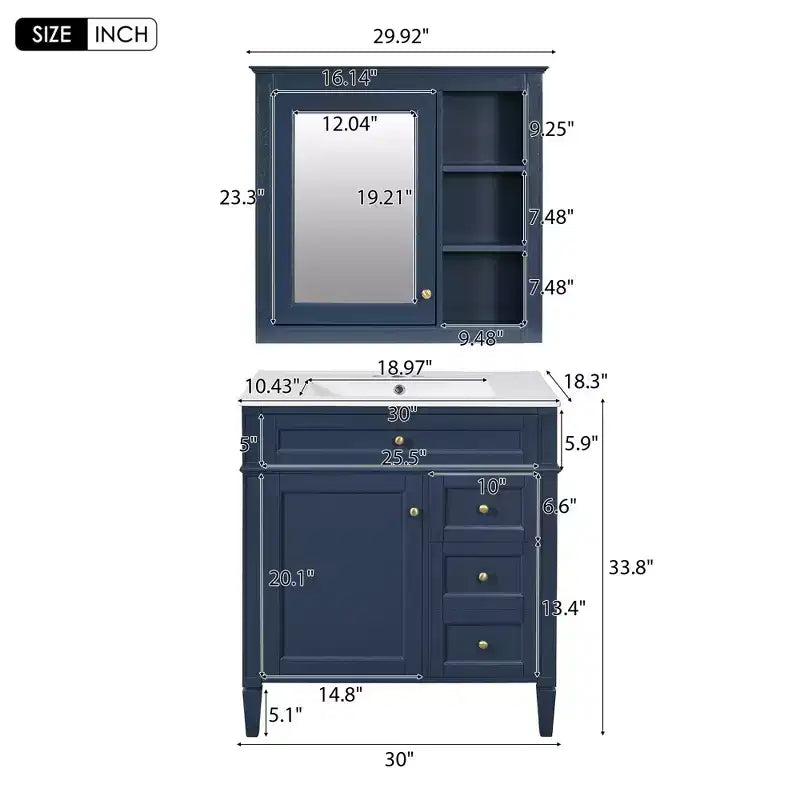 Mobile bagno da 76 cm con lavabo e specchiera