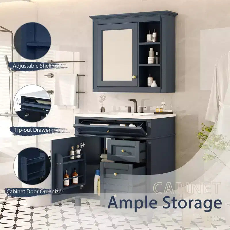 Mobile bagno da 76 cm con lavabo e specchiera