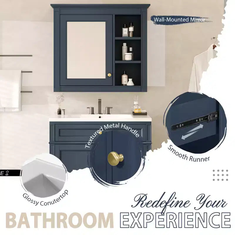 Mobile bagno da 76 cm con lavabo e specchiera