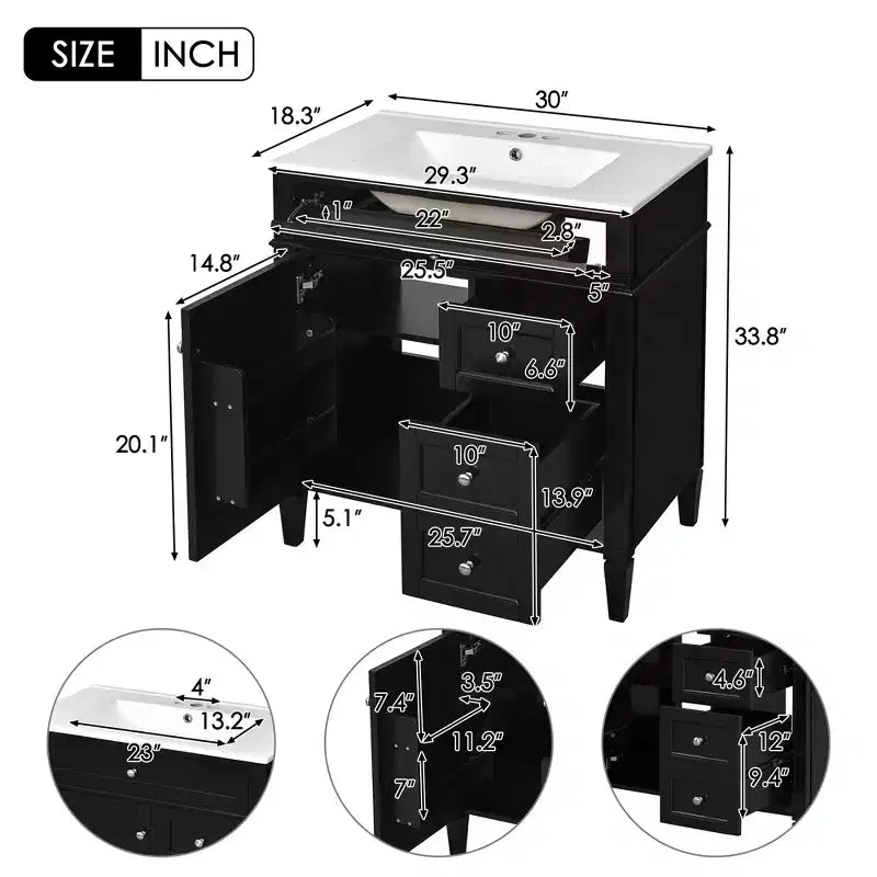 Mobile bagno da 76 cm con lavabo e specchiera