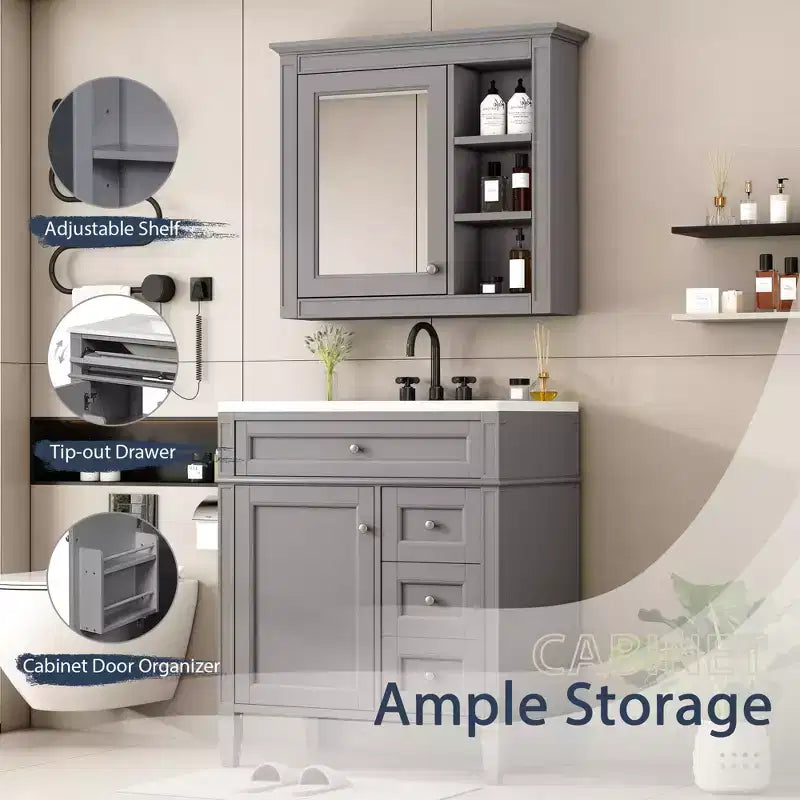 Mobile bagno da 76 cm con lavabo e specchiera