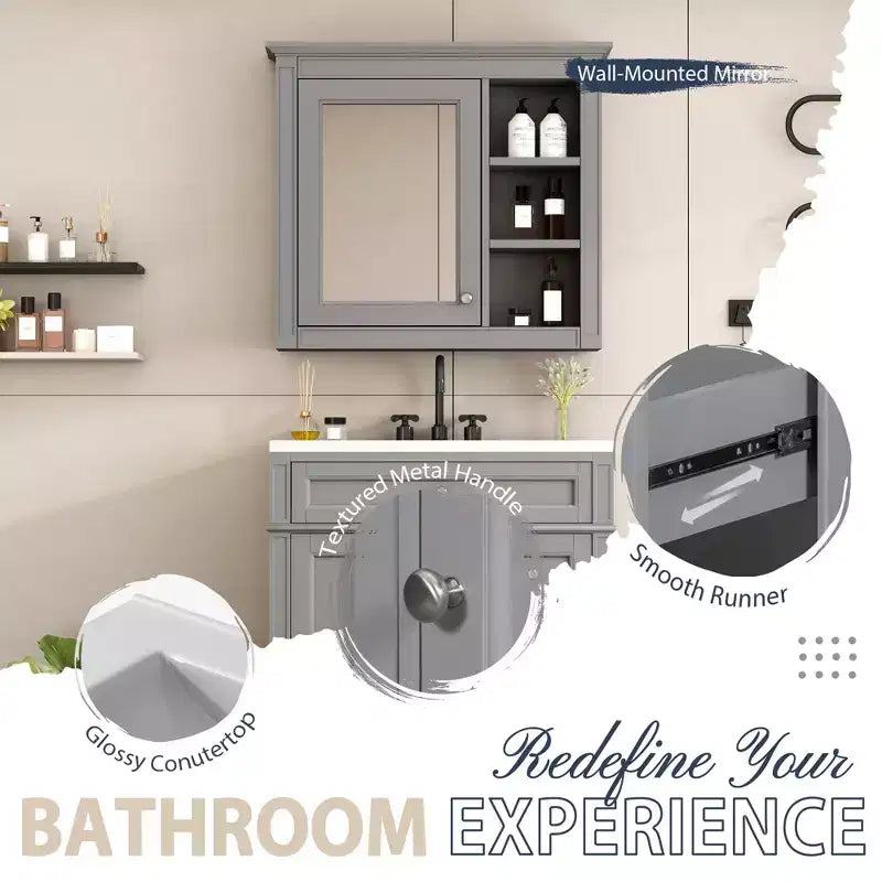 Mobile bagno da 76 cm con lavabo e specchiera