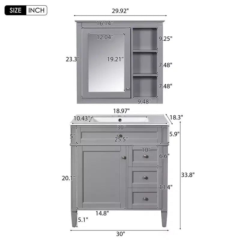 Mobile bagno da 76 cm con lavabo e specchiera