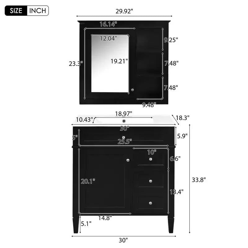 Mobile bagno da 76 cm con lavabo e specchiera