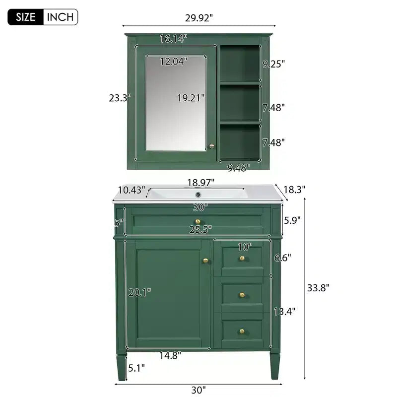 Mobile bagno da 76 cm con lavabo e specchiera