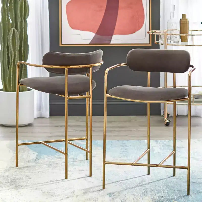 Set di 2 sgabelli da bar retrò in velluto da 60 cm con schienale imbottito e struttura in metallo