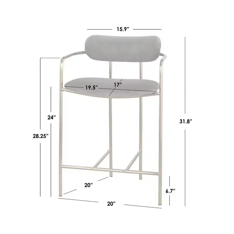 Set di 2 sgabelli da bar retrò in velluto da 60 cm con schienale imbottito e struttura in metallo